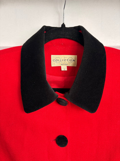 VINTAGE 100% WOOL RED BLAZER WITH VELVET DETAILS - S