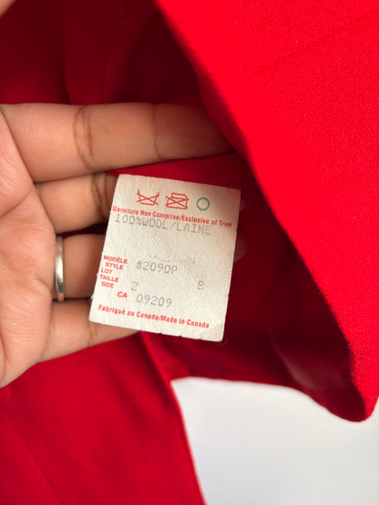 VINTAGE 100% WOOL RED BLAZER WITH VELVET DETAILS - S