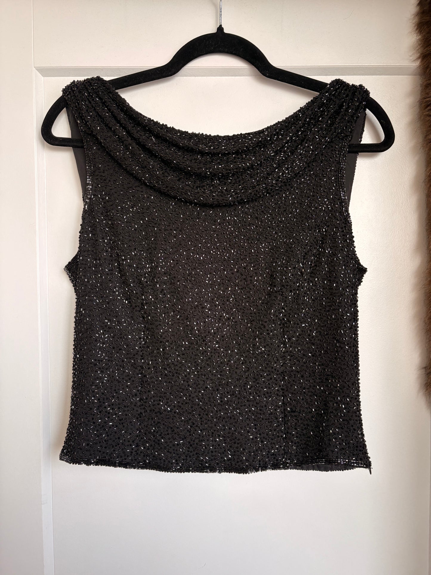 VINTAGE BEADED COWL NECK TOP - M