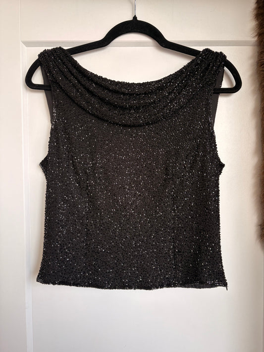 VINTAGE BEADED COWL NECK TOP - M