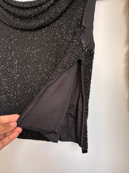 VINTAGE BEADED COWL NECK TOP - M