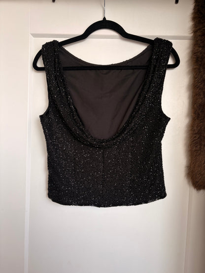 VINTAGE BEADED COWL NECK TOP - M