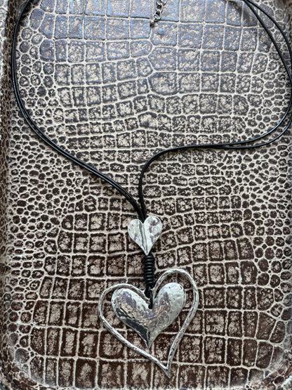 LARGE SILVER HEART PENDANT NECKLACE
