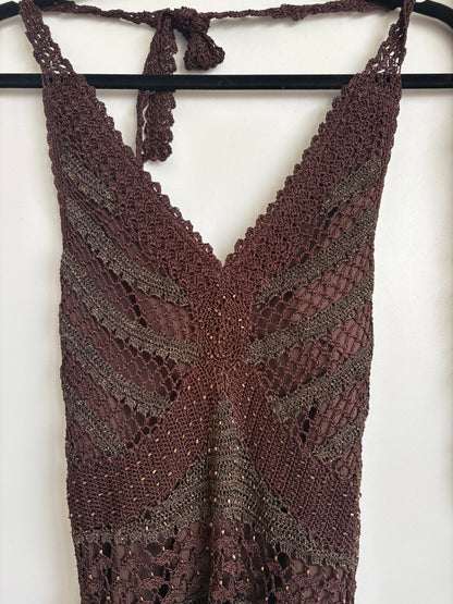 LE CHATEAU CROCHET HALTER TOP - XS