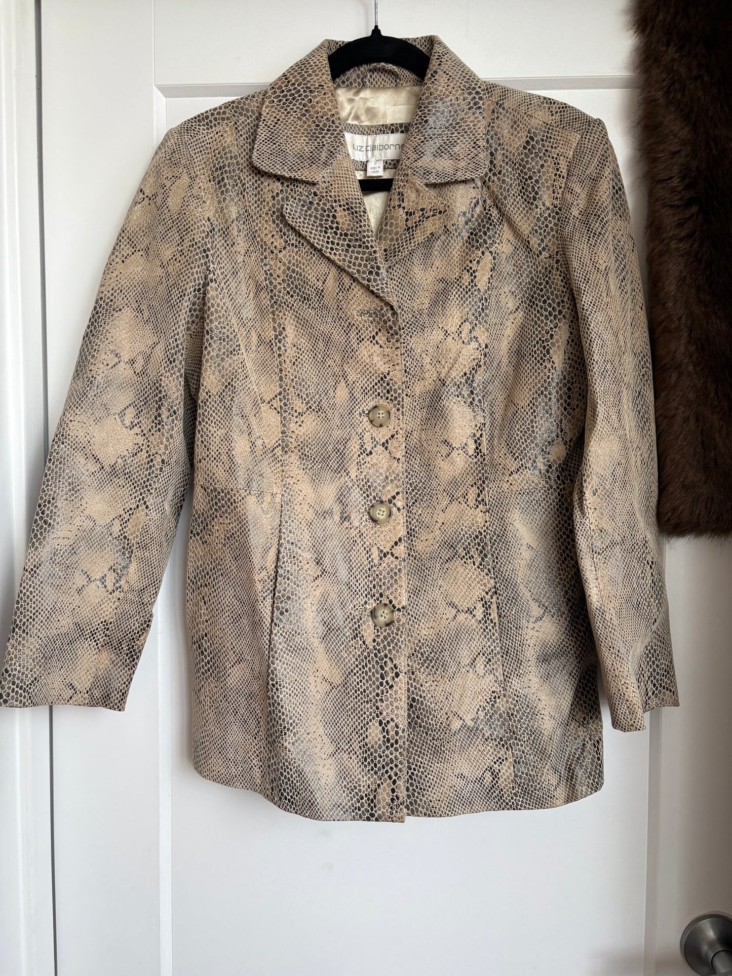 LIZ CLAIBORNE SNAKE PRINT LEATHER JACKET