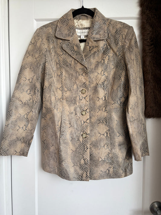 LIZ CLAIBORNE SNAKE PRINT LEATHER JACKET