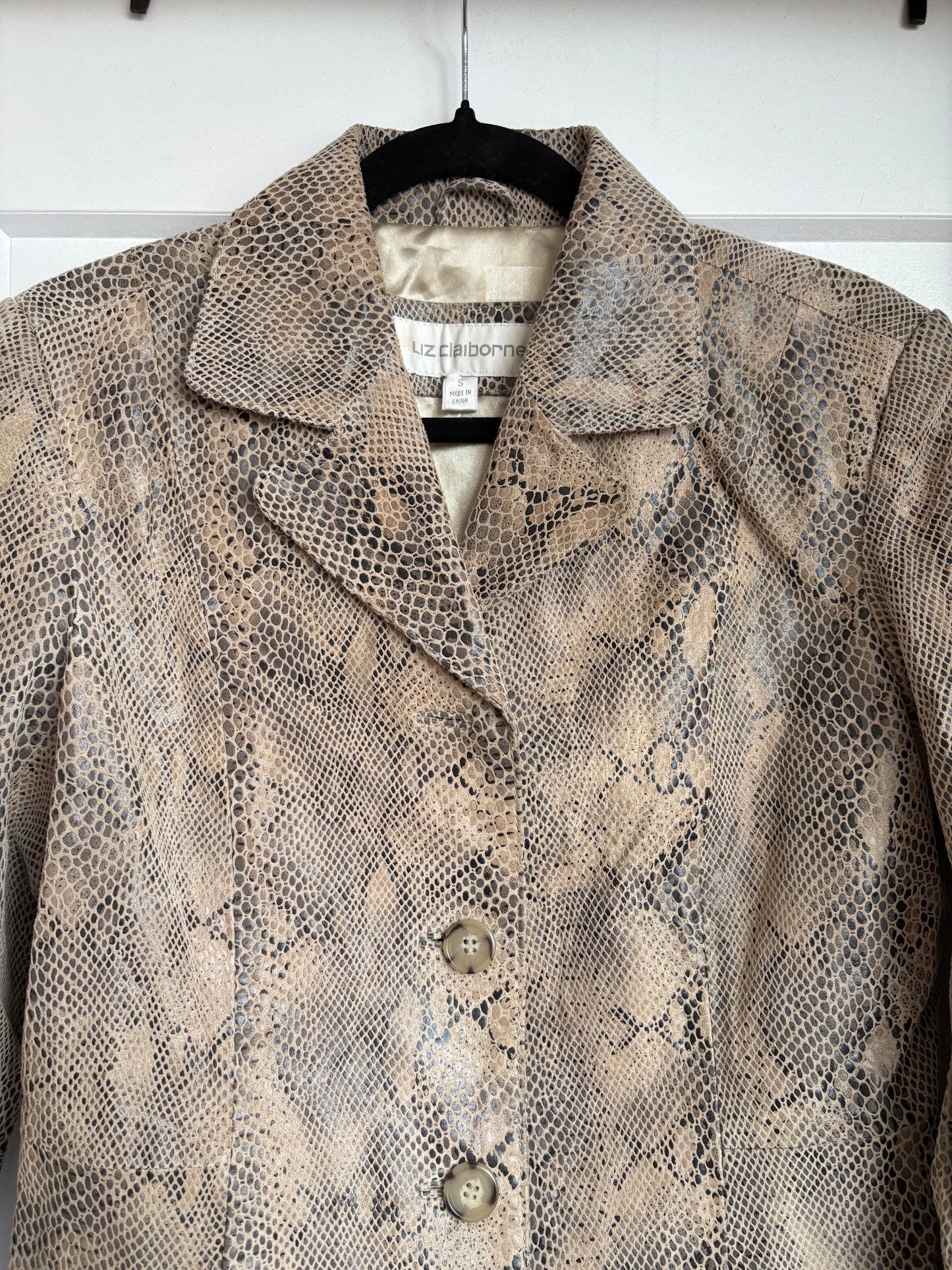 LIZ CLAIBORNE SNAKE PRINT LEATHER JACKET
