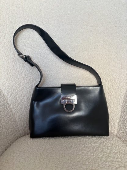 MEXX BLACK LEATHER SHOULDER BAG