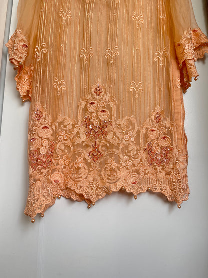 PEACH BEADED ORGANZA KAMEEZ SET