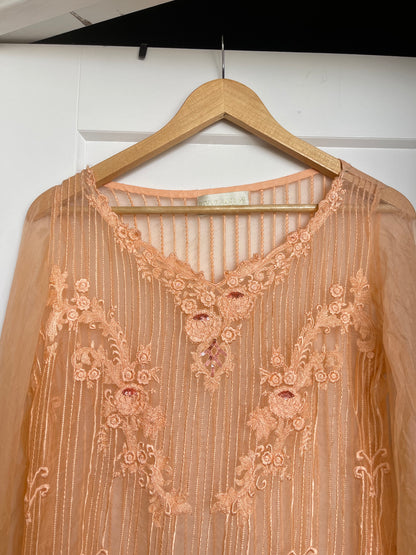 PEACH BEADED ORGANZA KAMEEZ SET