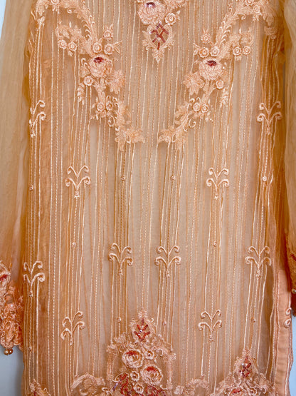 PEACH BEADED ORGANZA KAMEEZ SET