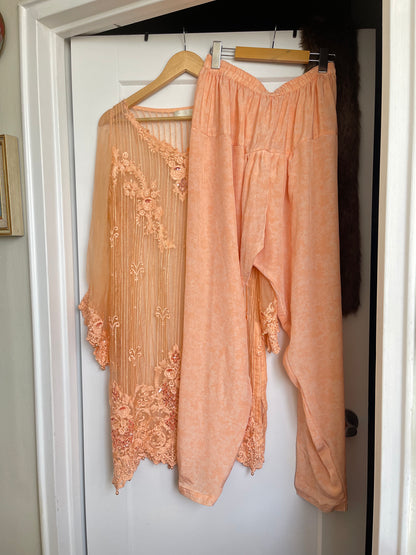 PEACH BEADED ORGANZA KAMEEZ SET
