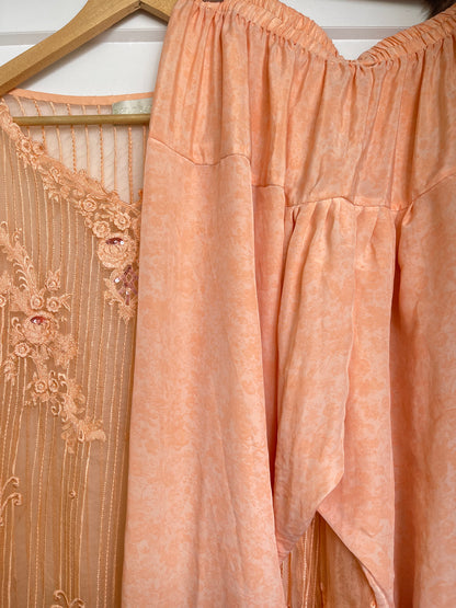 PEACH BEADED ORGANZA KAMEEZ SET