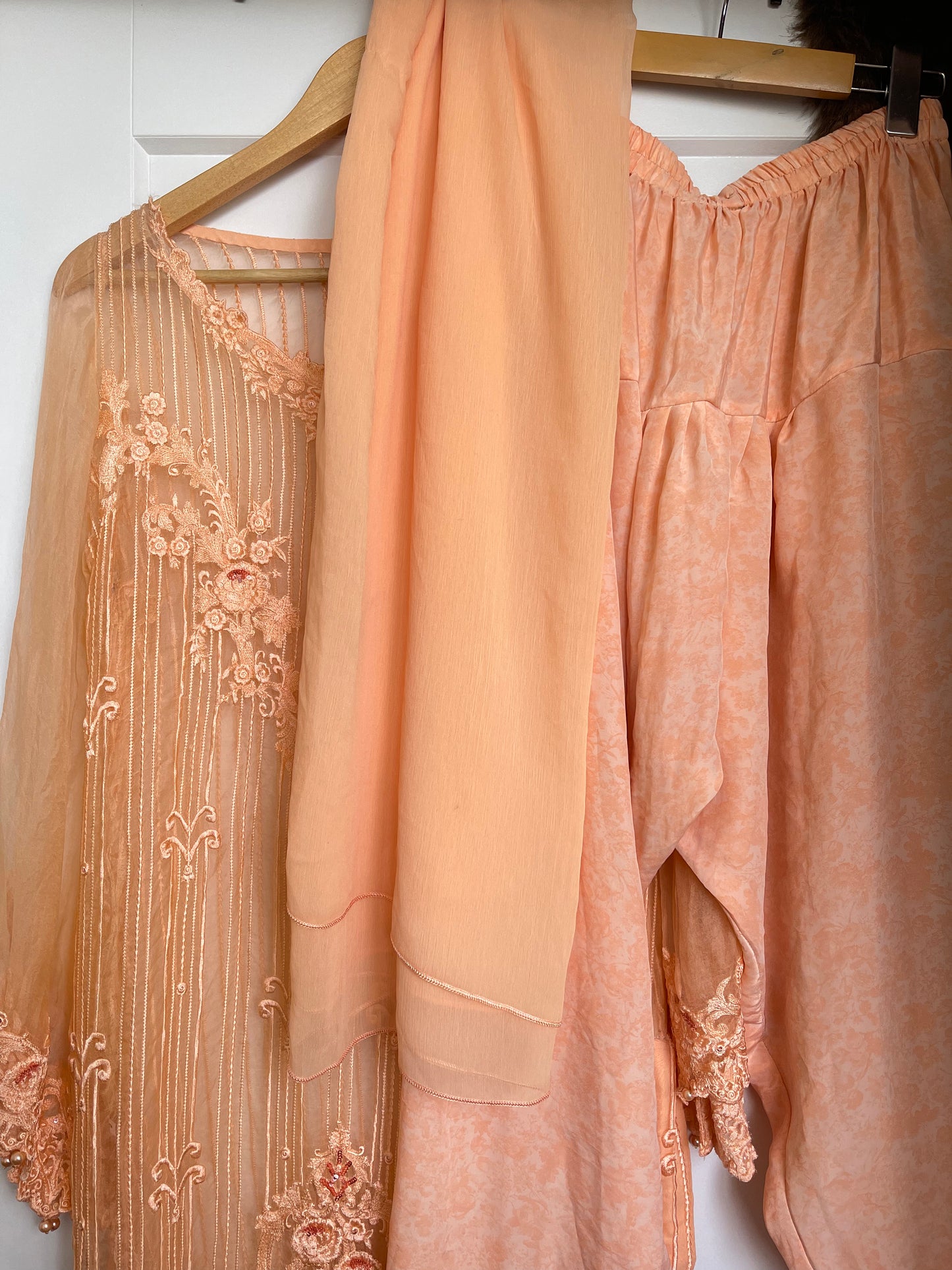PEACH BEADED ORGANZA KAMEEZ SET