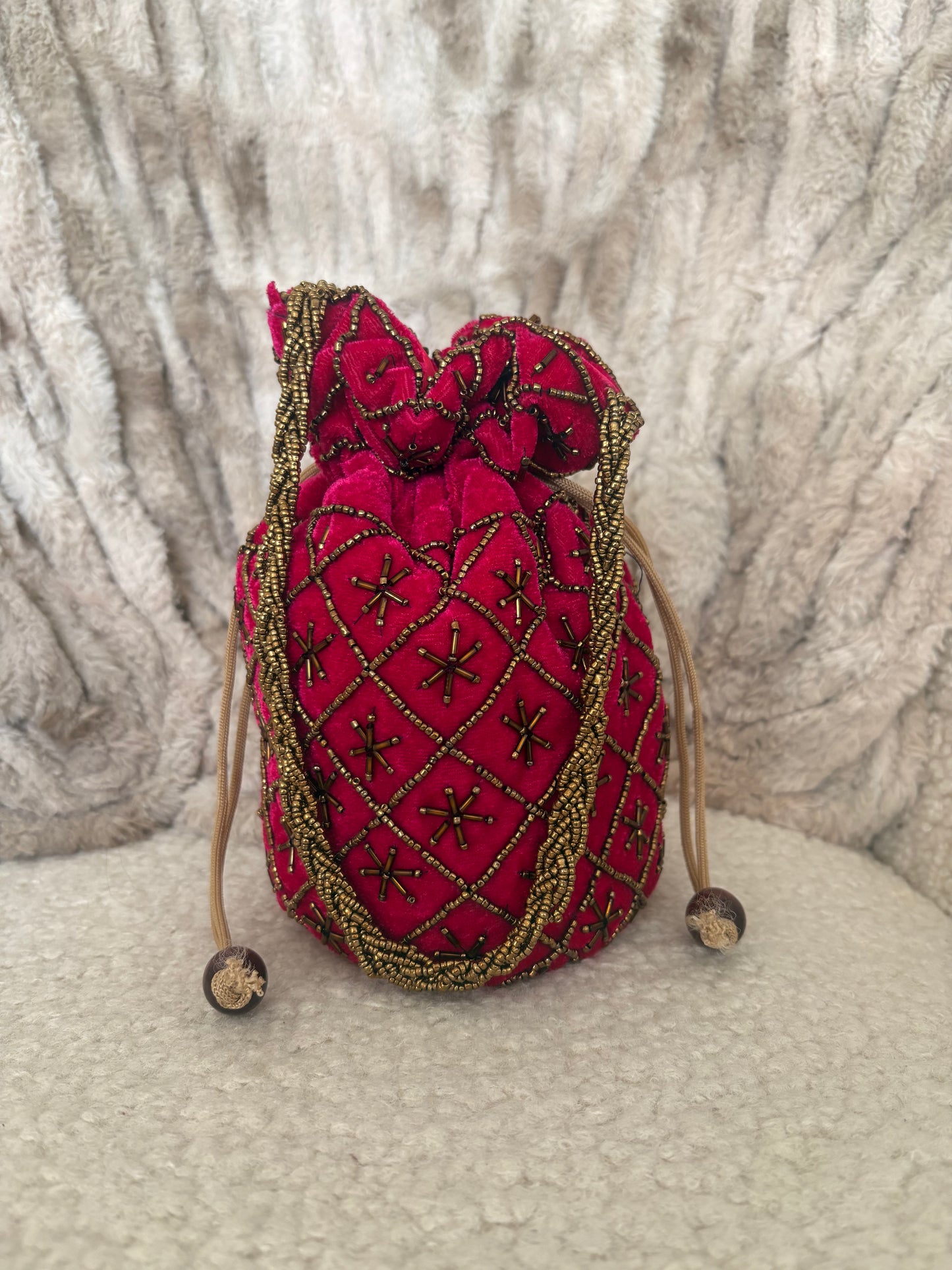 PINK VELVET POTLI BAG