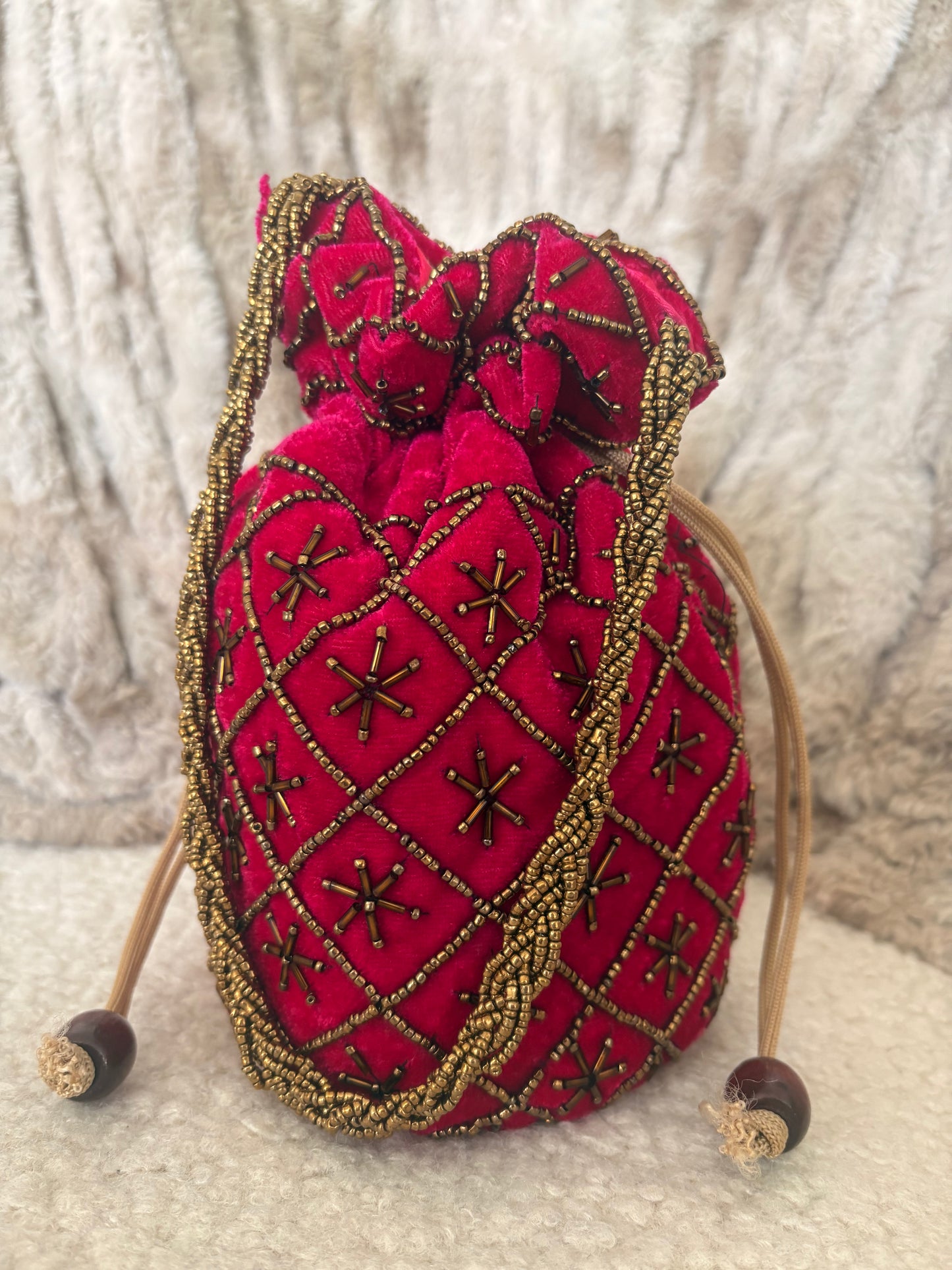 PINK VELVET POTLI BAG