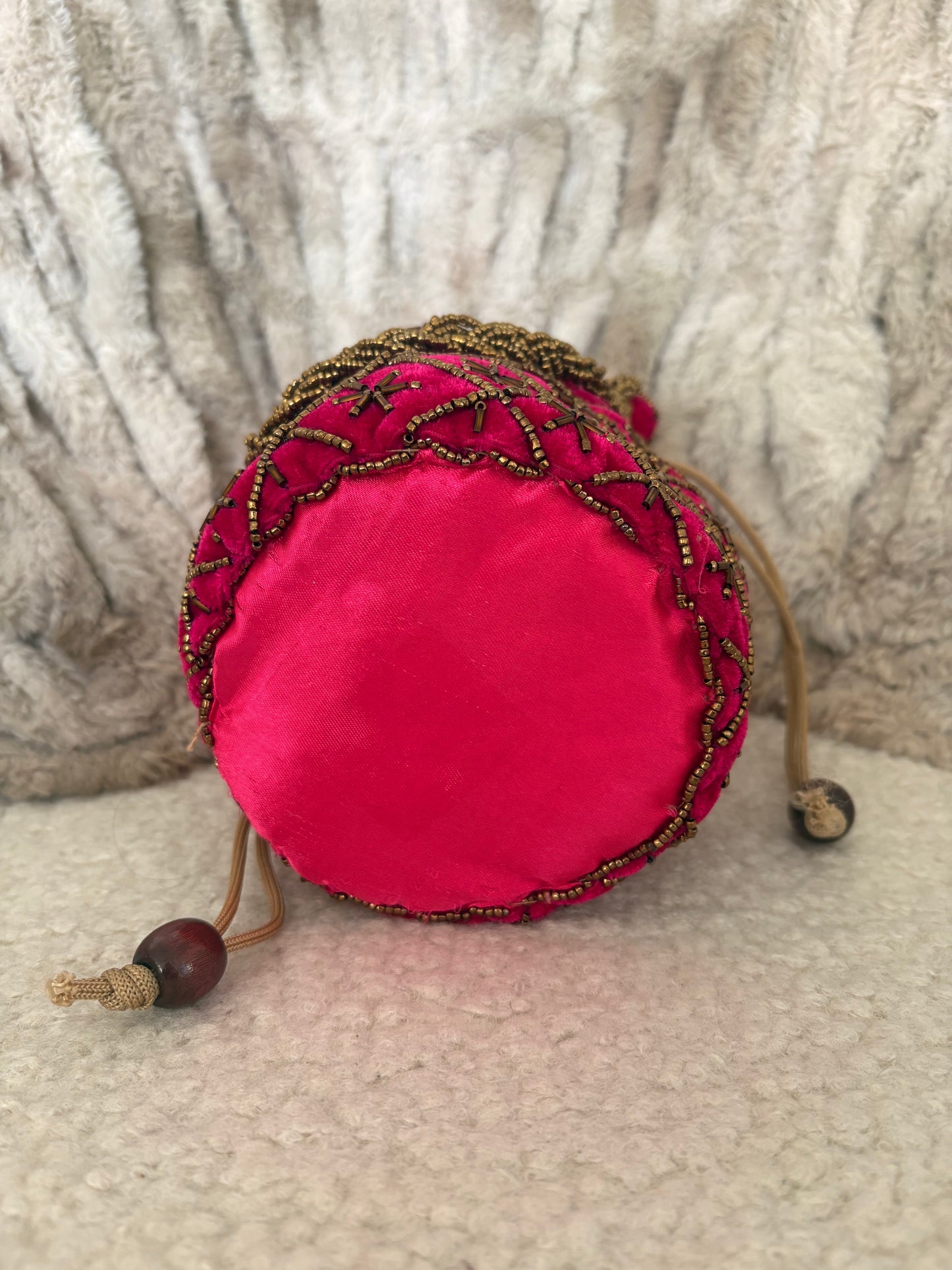 PINK VELVET POTLI BAG