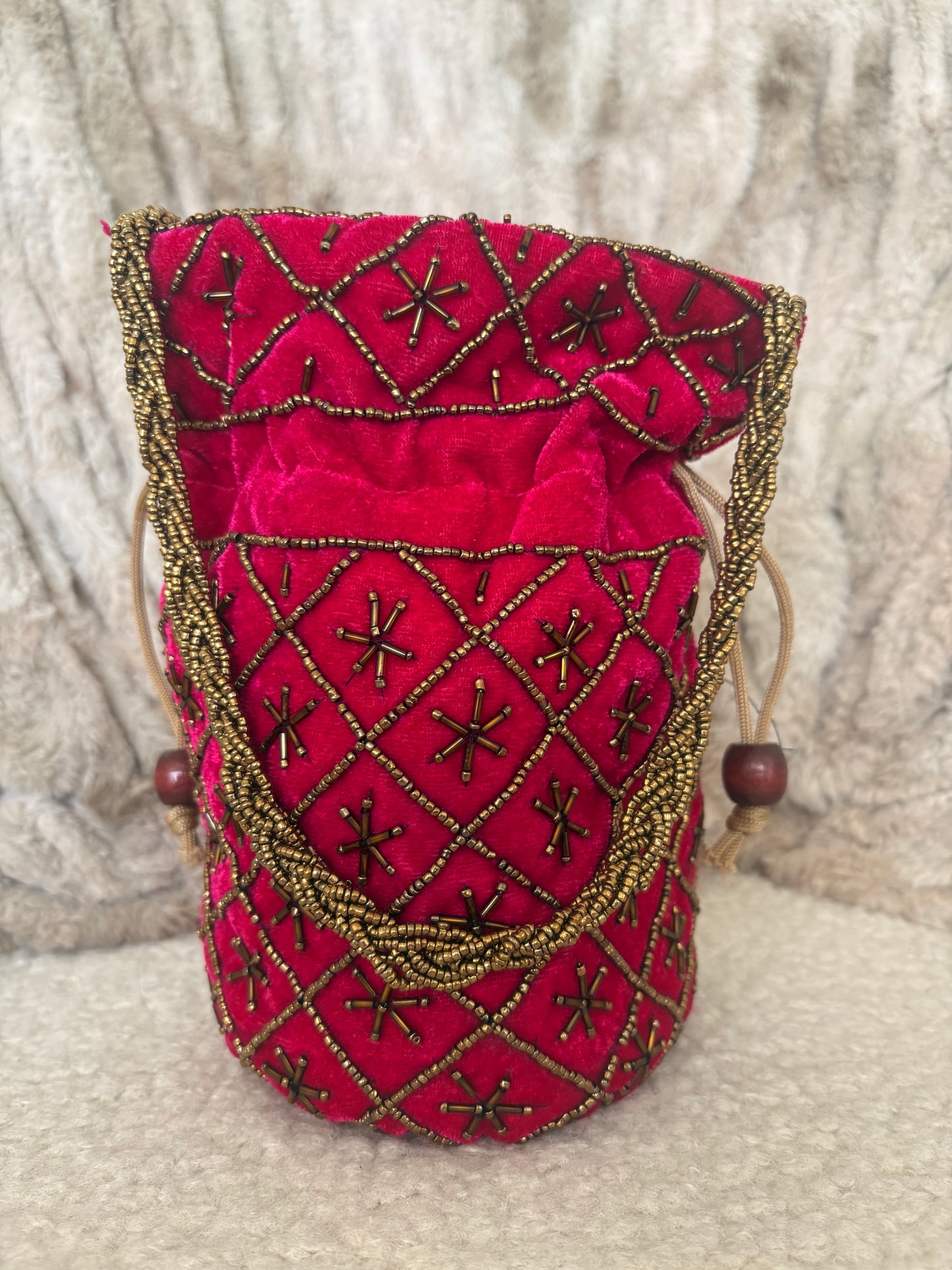 PINK VELVET POTLI BAG