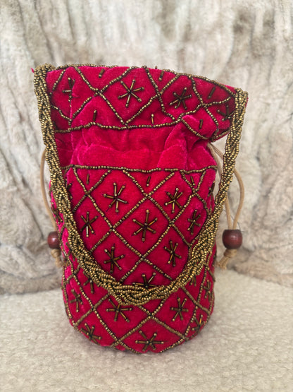 PINK VELVET POTLI BAG