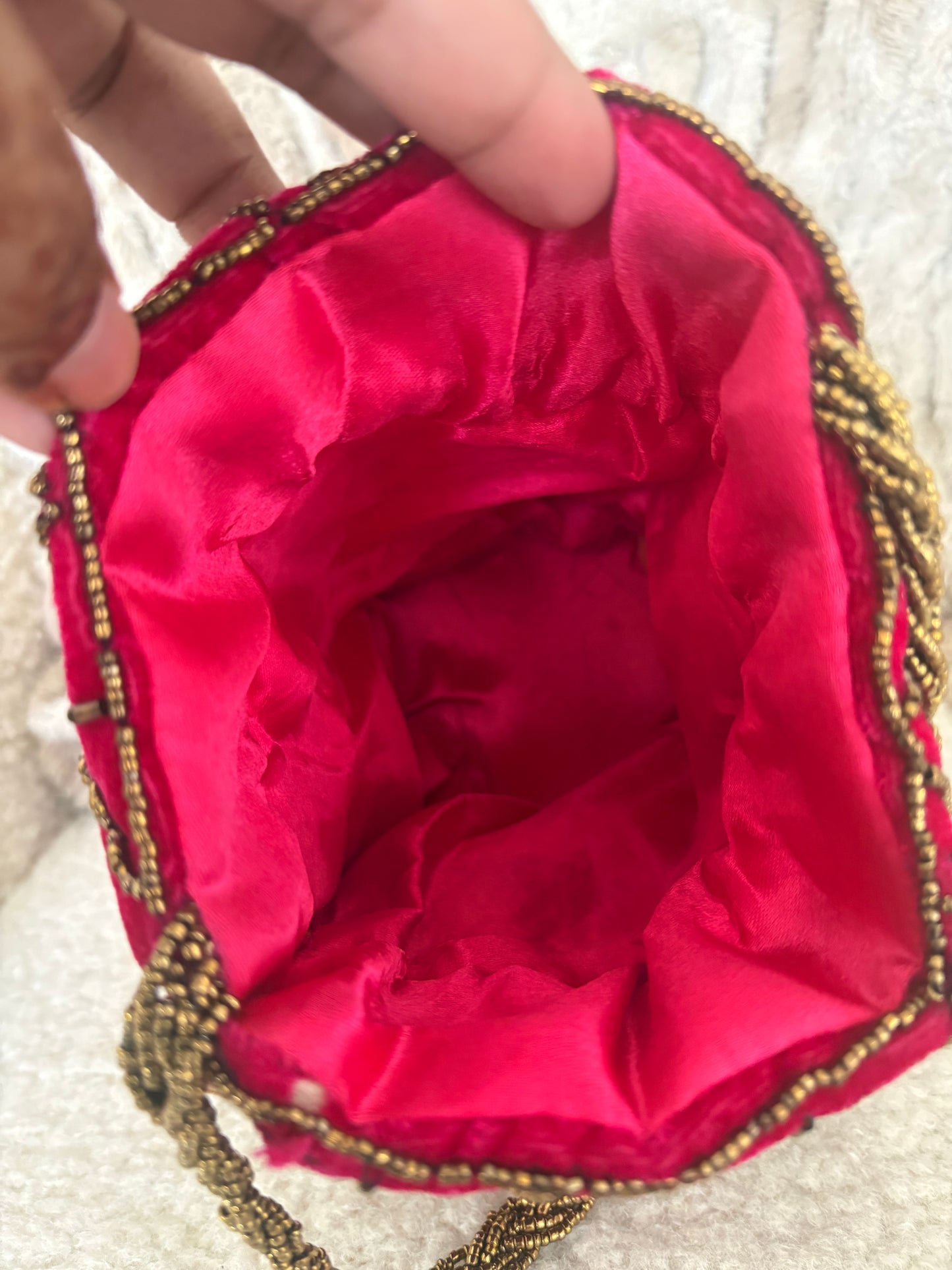 PINK VELVET POTLI BAG