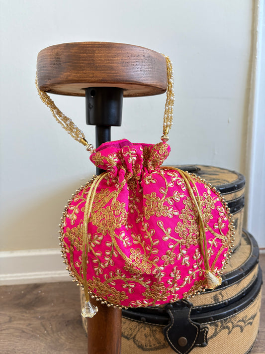 PINK ZARI EMBROIDERY WORK BAG