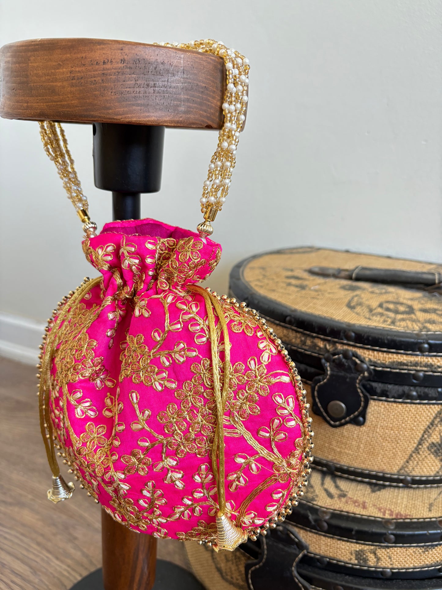 PINK ZARI EMBROIDERY WORK BAG