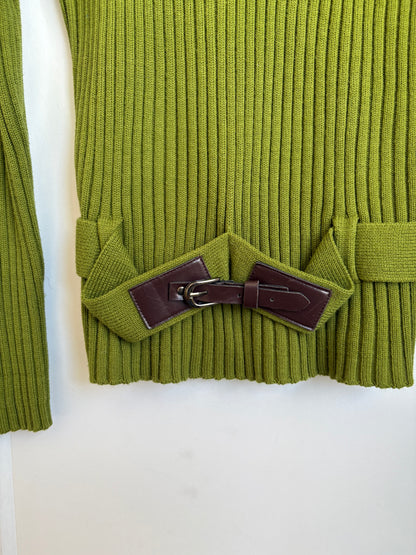 RIBBED CHARTREUSE SWEATER WITH BUILT IN BELT - L