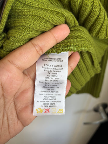 RIBBED CHARTREUSE SWEATER WITH BUILT IN BELT - L