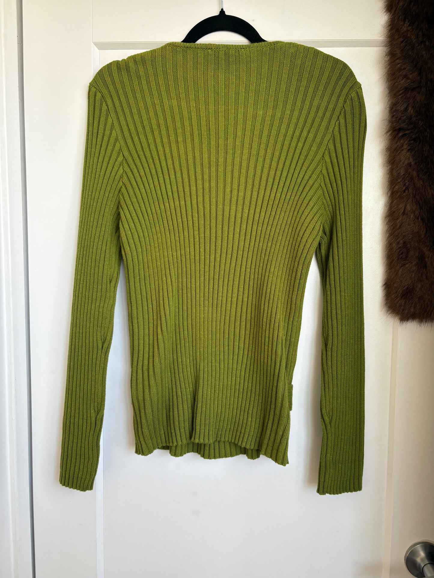 RIBBED CHARTREUSE SWEATER WITH BUILT IN BELT - L