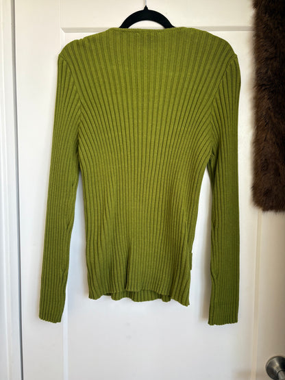 RIBBED CHARTREUSE SWEATER WITH BUILT IN BELT - L