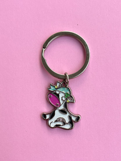 SILLY COW DOING YOGA KEYCHAIN