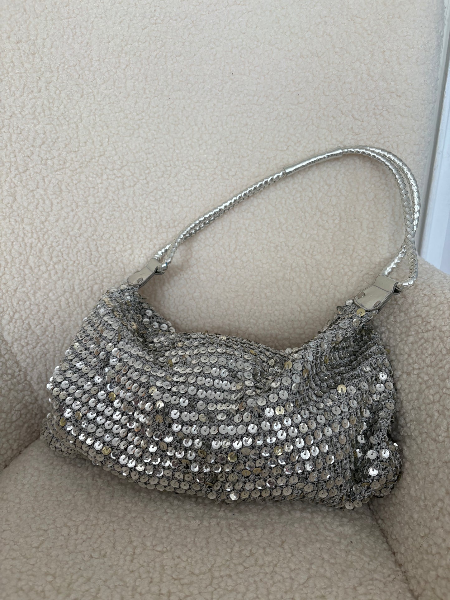 SILVER SEQUIN SHOULDER BAG