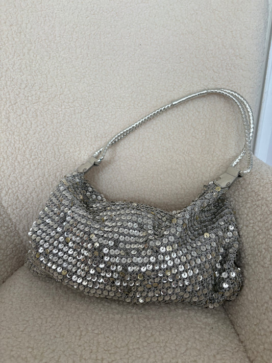 SILVER SEQUIN SHOULDER BAG
