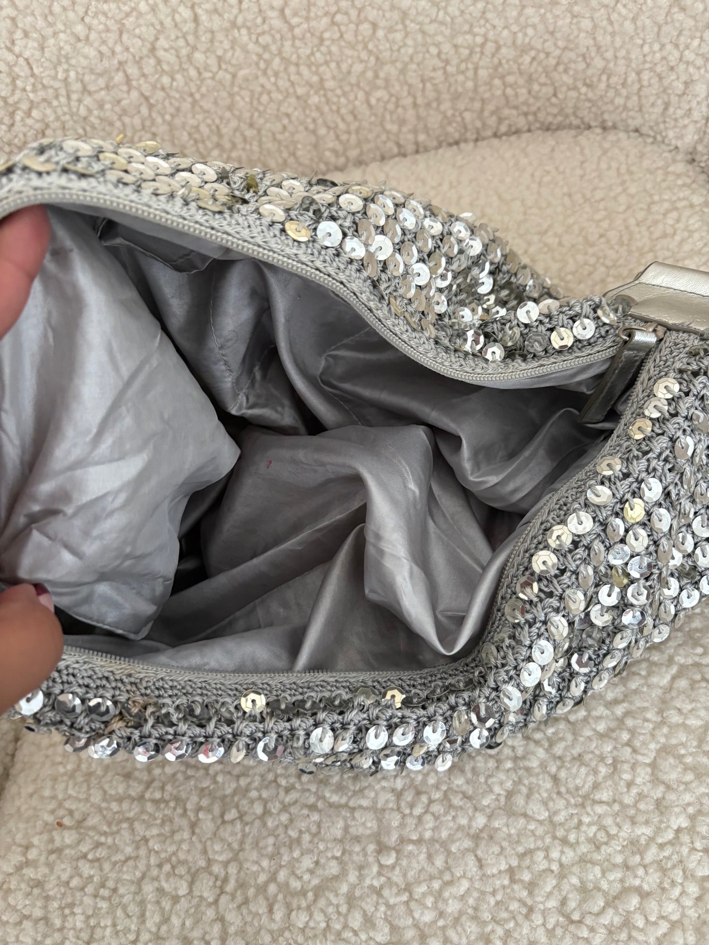 SILVER SEQUIN SHOULDER BAG