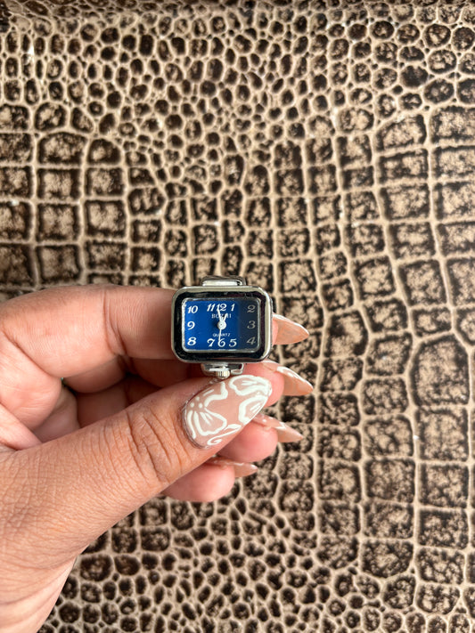 SQUARE FACE BLUE RING WATCH
