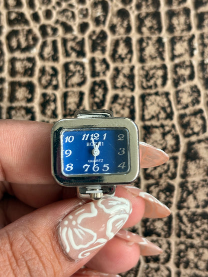 SQUARE FACE BLUE RING WATCH