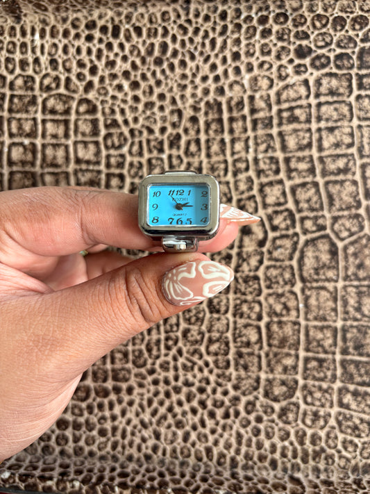 SQUARE FACE SKY BLUE RING WATCH