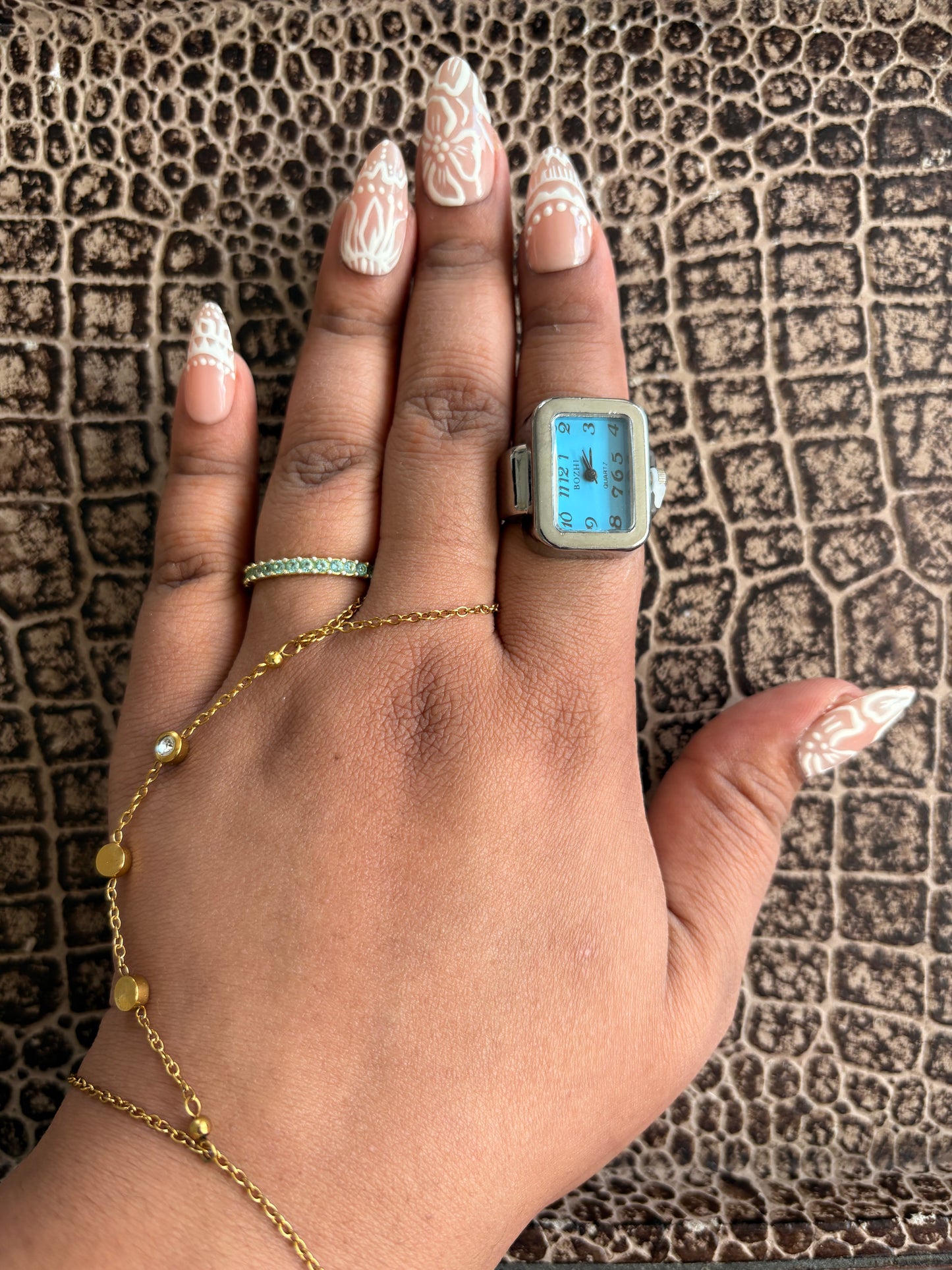 SQUARE FACE SKY BLUE RING WATCH