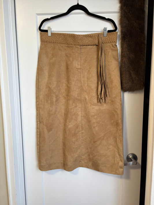 SUEDE MIDI SKIRT WITH FRINGE DETAILS