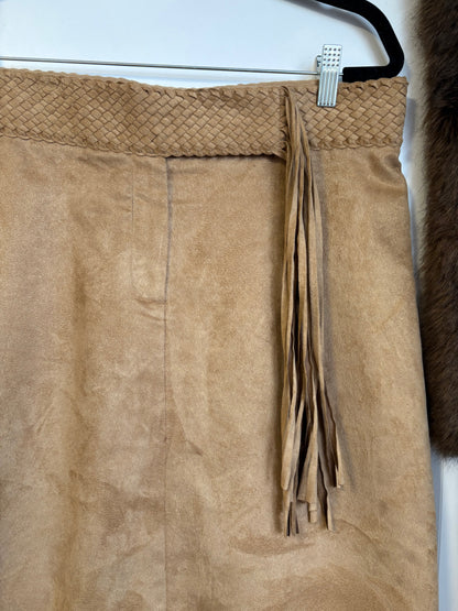 SUEDE MIDI SKIRT WITH FRINGE DETAILS
