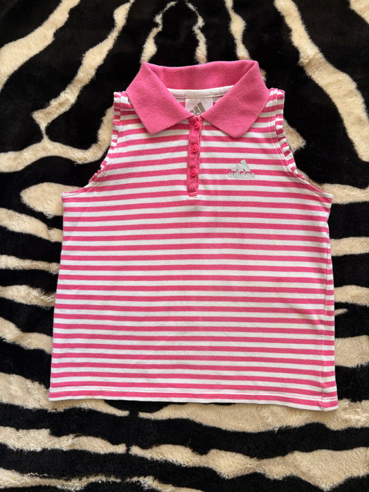 VINTAGE ADIDAS STRIPPED SLEEVELESS POLO - 6Y