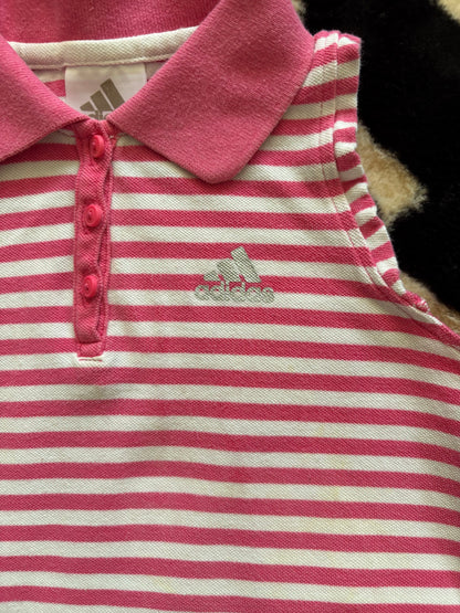 VINTAGE ADIDAS STRIPPED SLEEVELESS POLO - 6Y