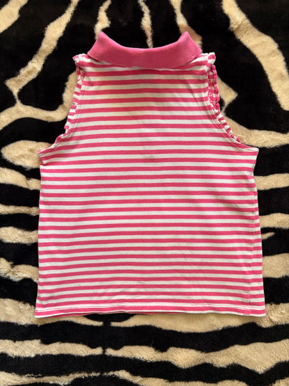 VINTAGE ADIDAS STRIPPED SLEEVELESS POLO - 6Y
