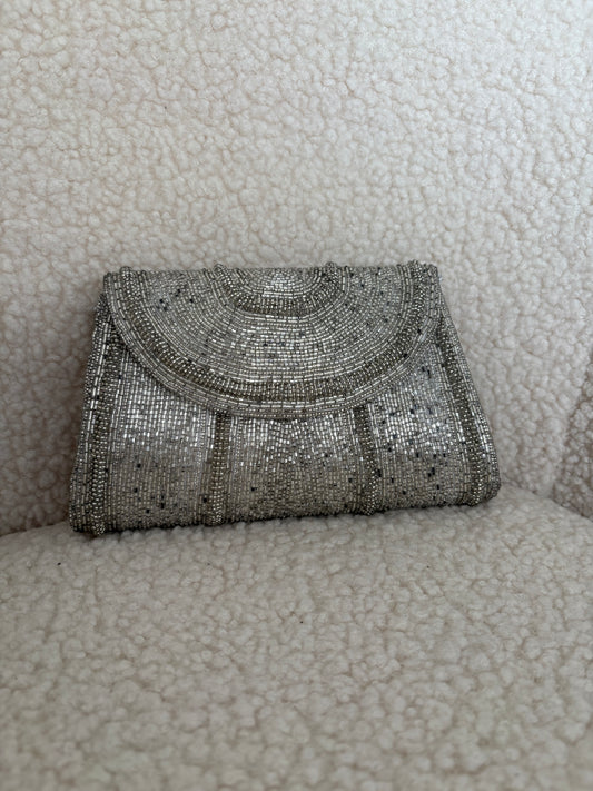 SILVER VINTAGE BEADED BAG