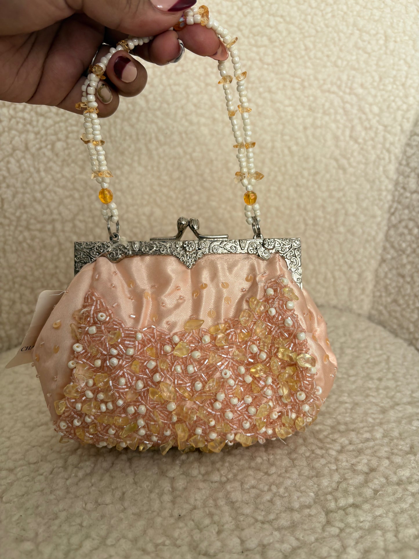 VINTAGE BEADED SOFT PINK ART DECO PURSE