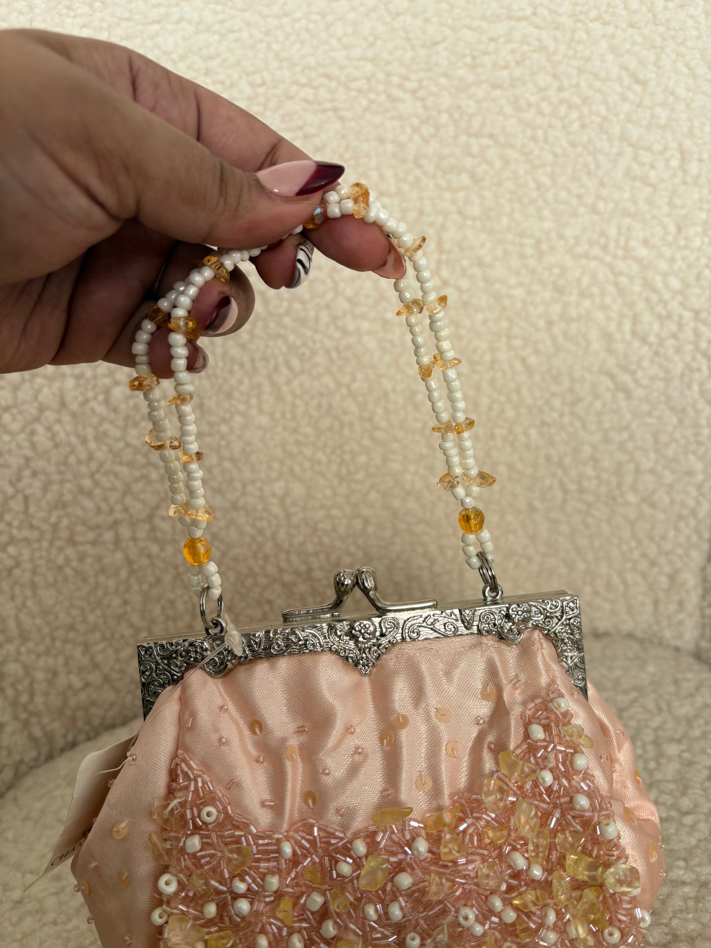 VINTAGE BEADED SOFT PINK ART DECO PURSE