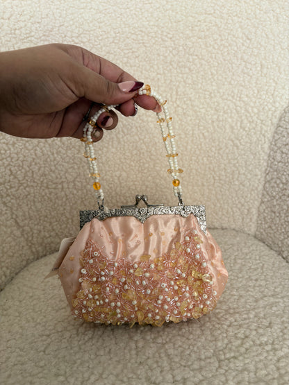 VINTAGE BEADED SOFT PINK ART DECO PURSE