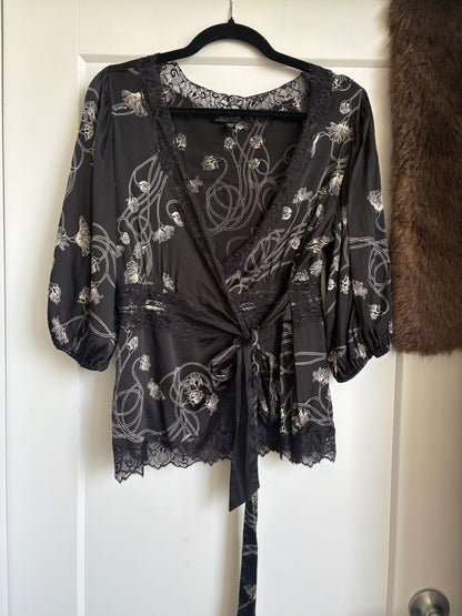 VINTAGE BEBE SATIN WRAP TOP - S