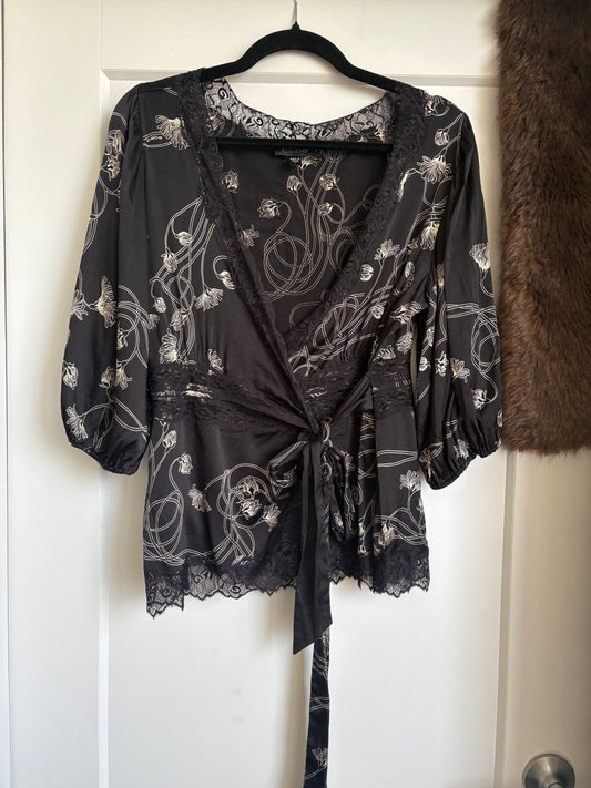 VINTAGE BEBE SATIN WRAP TOP - S