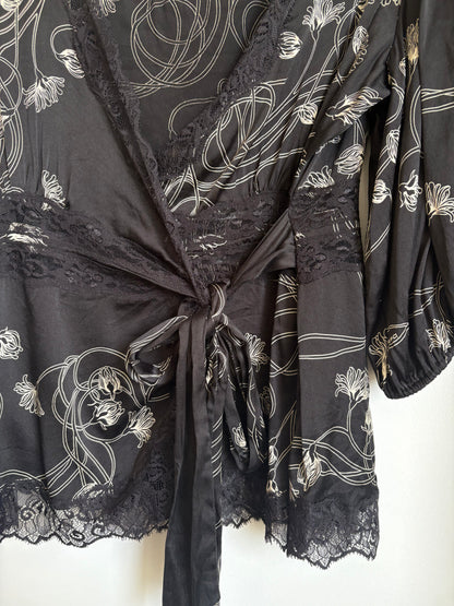 VINTAGE BEBE SATIN WRAP TOP - S